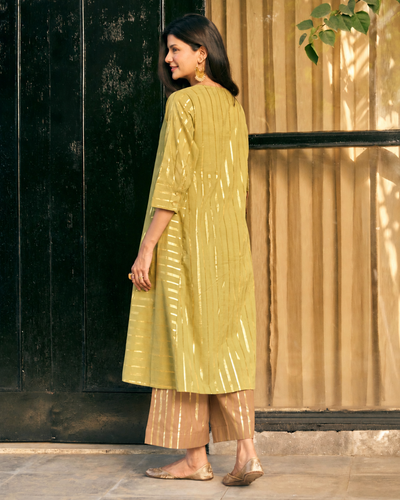 Kaju Katli Kurta Set in Sage Green and Sand