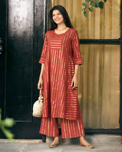 Kaju Katli Kurta Set in Brick Red