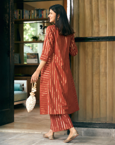 Kaju Katli Kurta Set in Brick Red