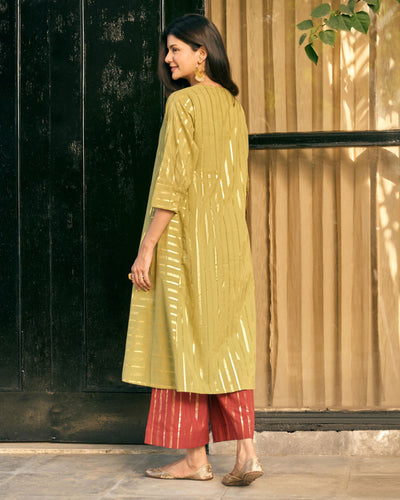 Kaju Katli Kurta Set in Sage Green and Brick Red