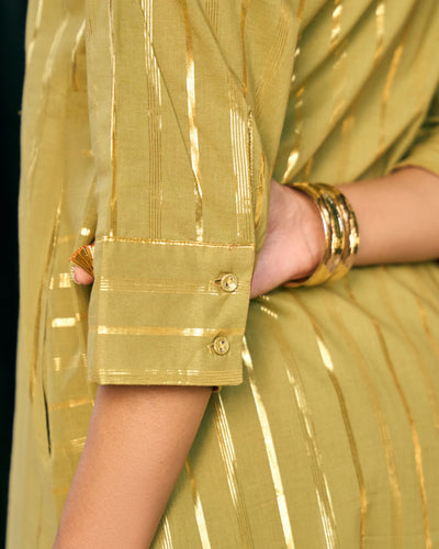 Kaju Katli Kurta Set in Sage Green and Sand