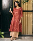 Kaju Katli Kurta Set in Brick Red and Sand