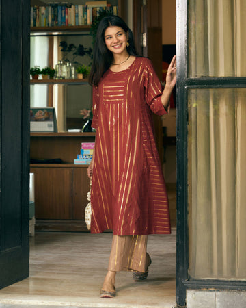 Kaju Katli Kurta in Brick Red