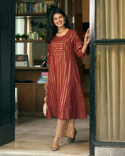 Kaju Katli Kurta in Brick Red