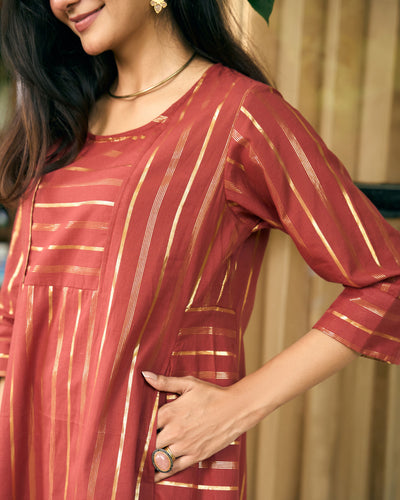 Kaju Katli Kurta Set in Brick Red and Sand