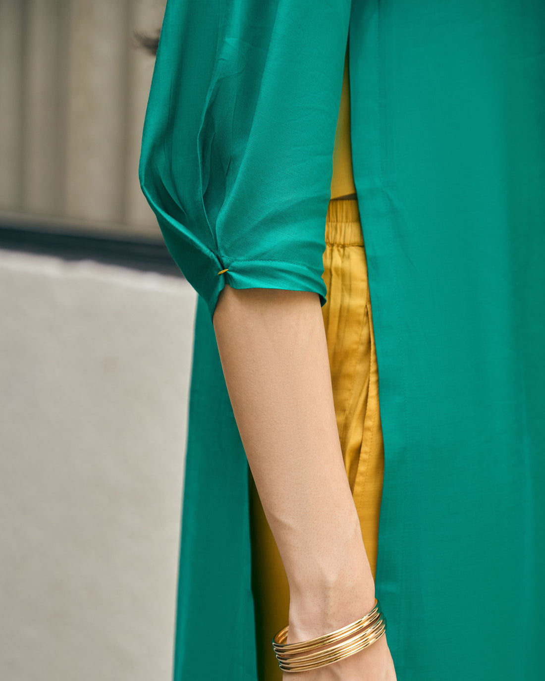Lifafa Long Kurta Set in Emerald Green