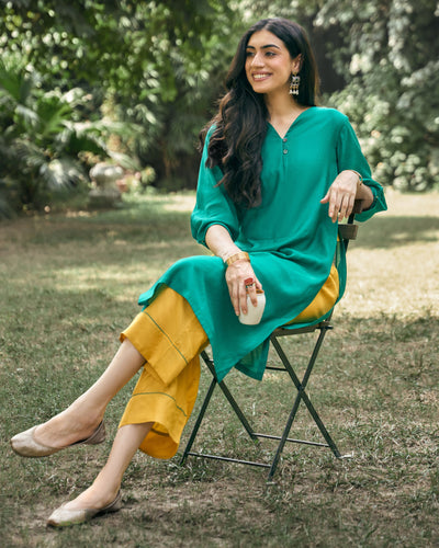 Lifafa Long Kurta in Emerald Green