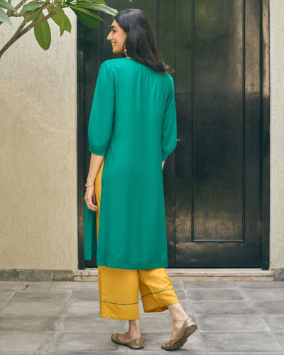 Lifafa Long Kurta in Emerald Green