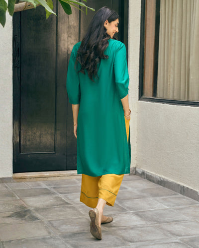 Lifafa Long Kurta Set in Emerald Green