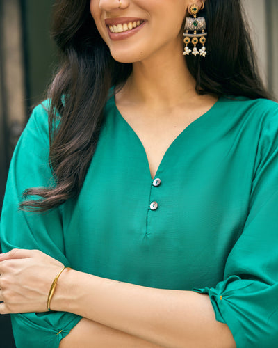 Lifafa Long Kurta in Emerald Green