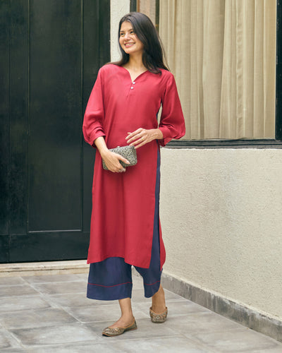 Lifafa Long Kurta in Ruby Red