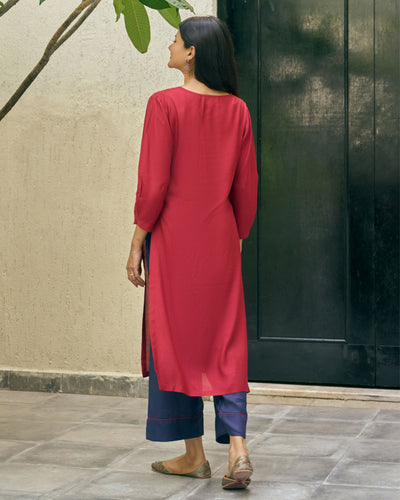 Lifafa Long Kurta in Ruby Red