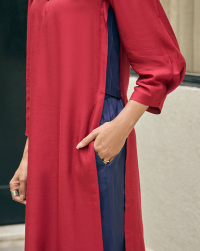 Lifafa Long Kurta Set in Ruby Red