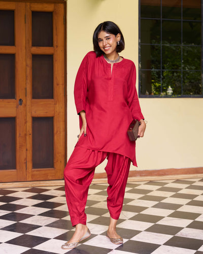 Lifafa Kurta in Ruby Red