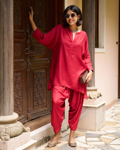 Lifafa Co-ord Set in Ruby Red