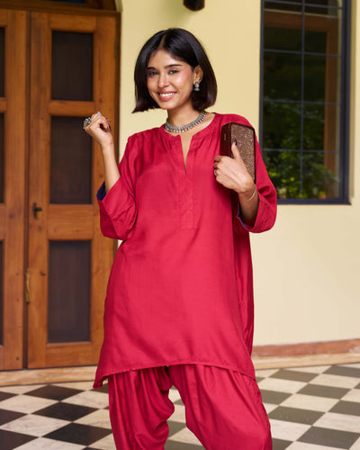 Lifafa Co-ord Set in Ruby Red