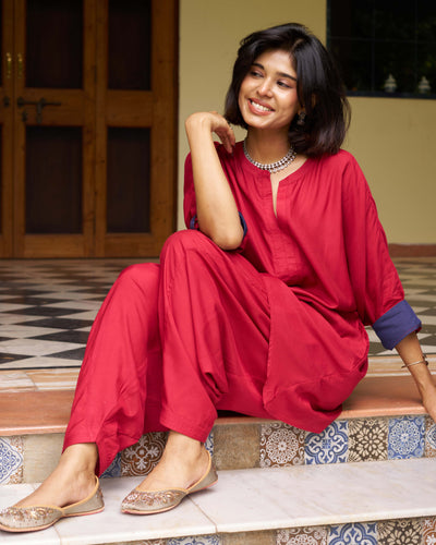 Lifafa Co-ord Set in Ruby Red