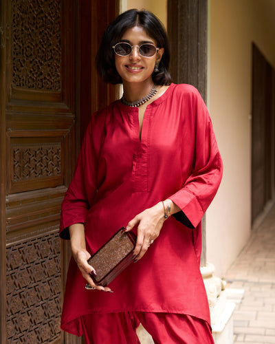 Lifafa Co-ord Set in Ruby Red