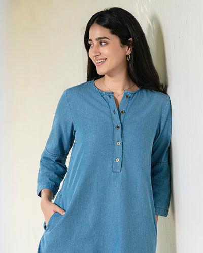 Paper Plane Kurta Set in Denim