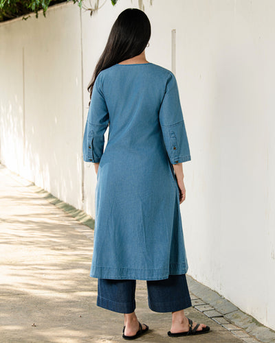 Paper Plane Kurta Set in Denim