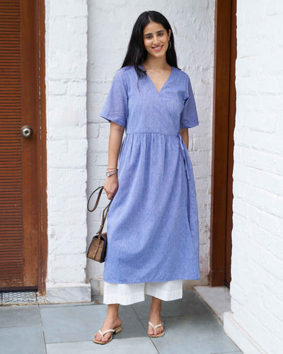 Pitara Co-ord Set in Blue with Ivory Pants