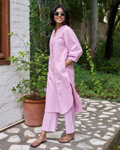Playlist Kurta Set in Pink Vinyl