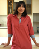 Postcard Kurta in Brick Red