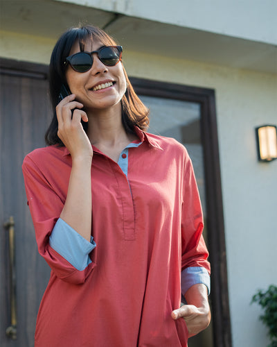 Postcard Kurta in Brick Red