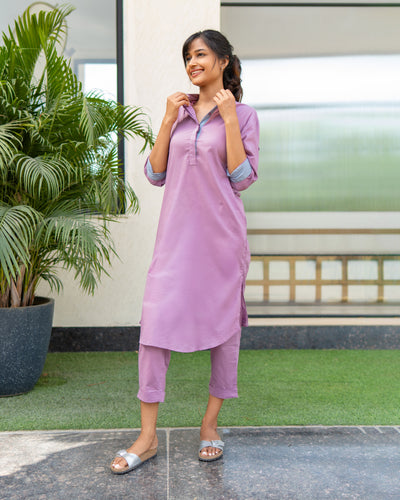 Postcard Kurta in Light Plum