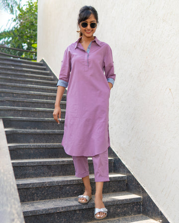 Postcard Co-ord Set in Light Plum
