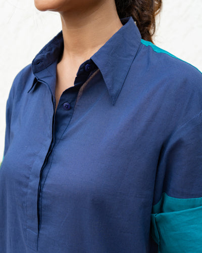 Postcard Kurta in Navy Blue