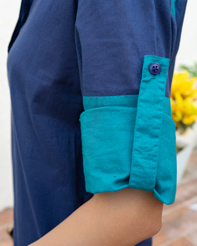 Postcard Kurta in Navy Blue