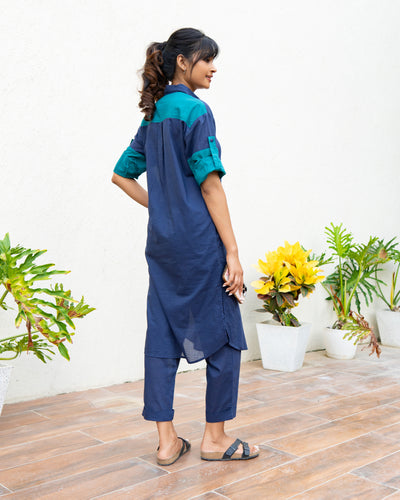 Postcard Kurta in Navy Blue