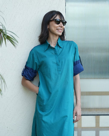 Postcard Kurta in Deep Teal