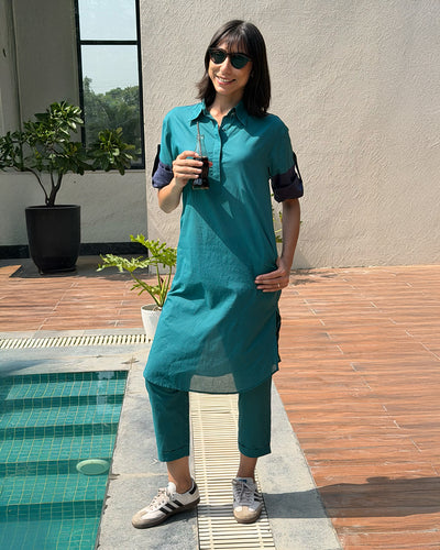 Postcard Kurta in Deep Teal