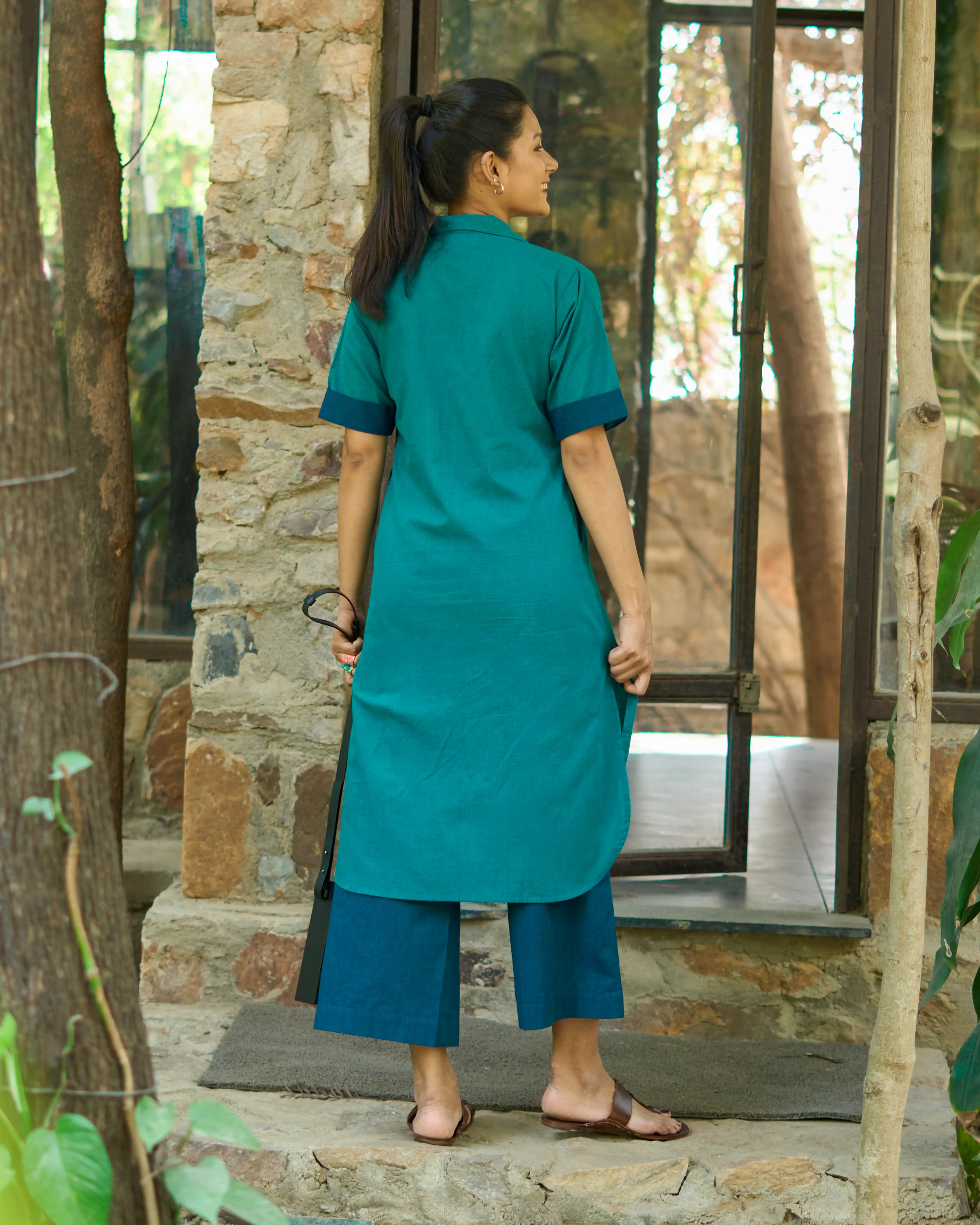 Potluck Kurta Set in Herby Teal