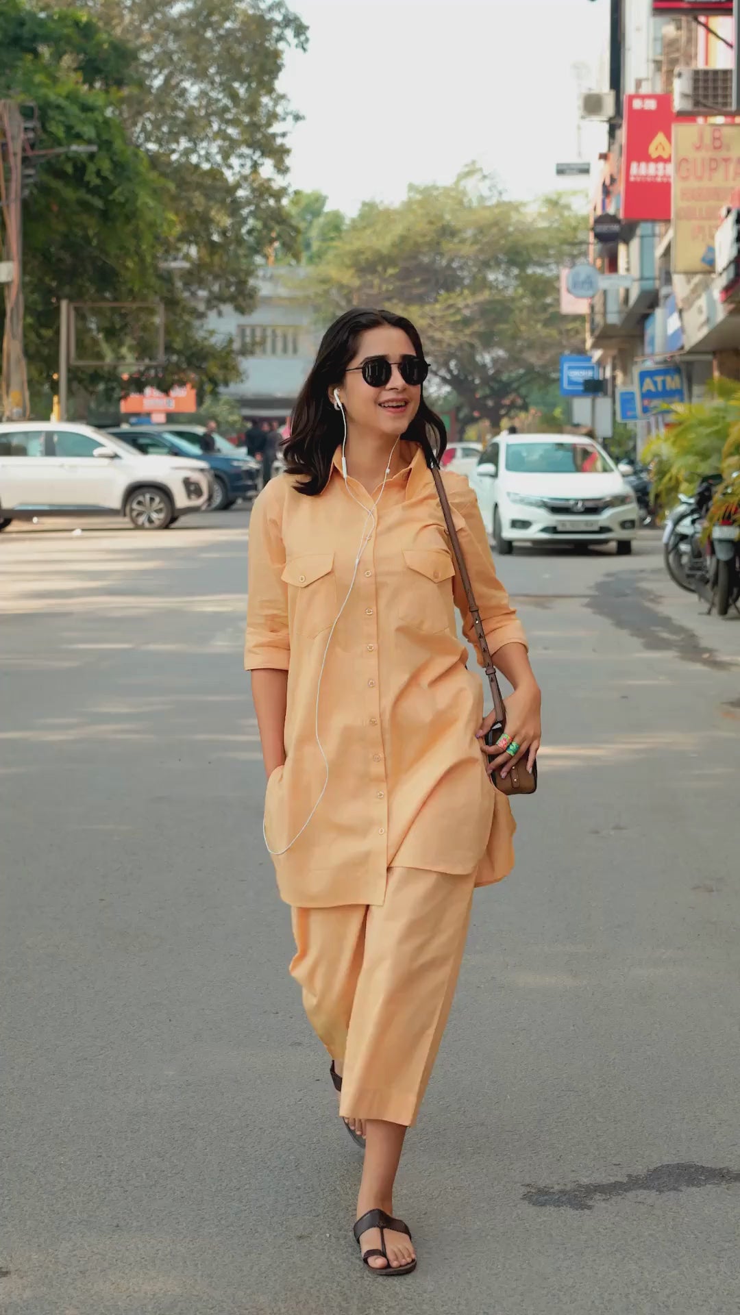 Bougainvillea Kurta Set in Peach