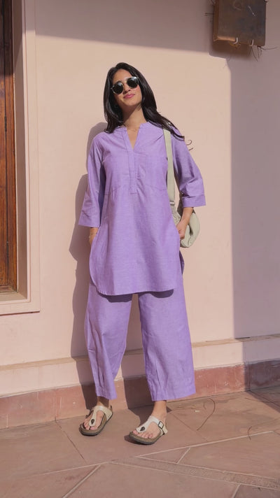 Silver Hoops Kurta Set in Lilac