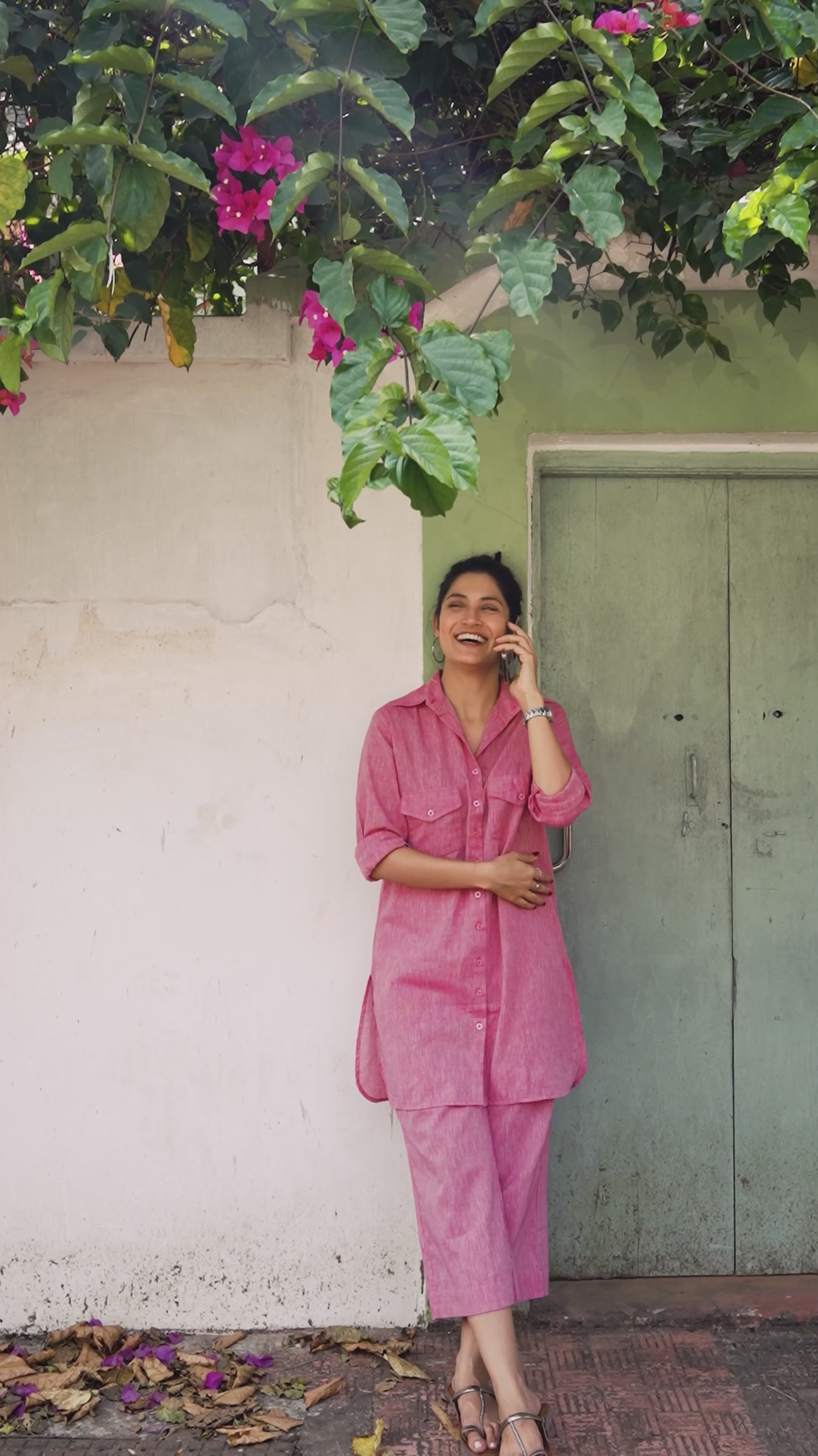 Bougainvillea Kurta Set in Spring Pink