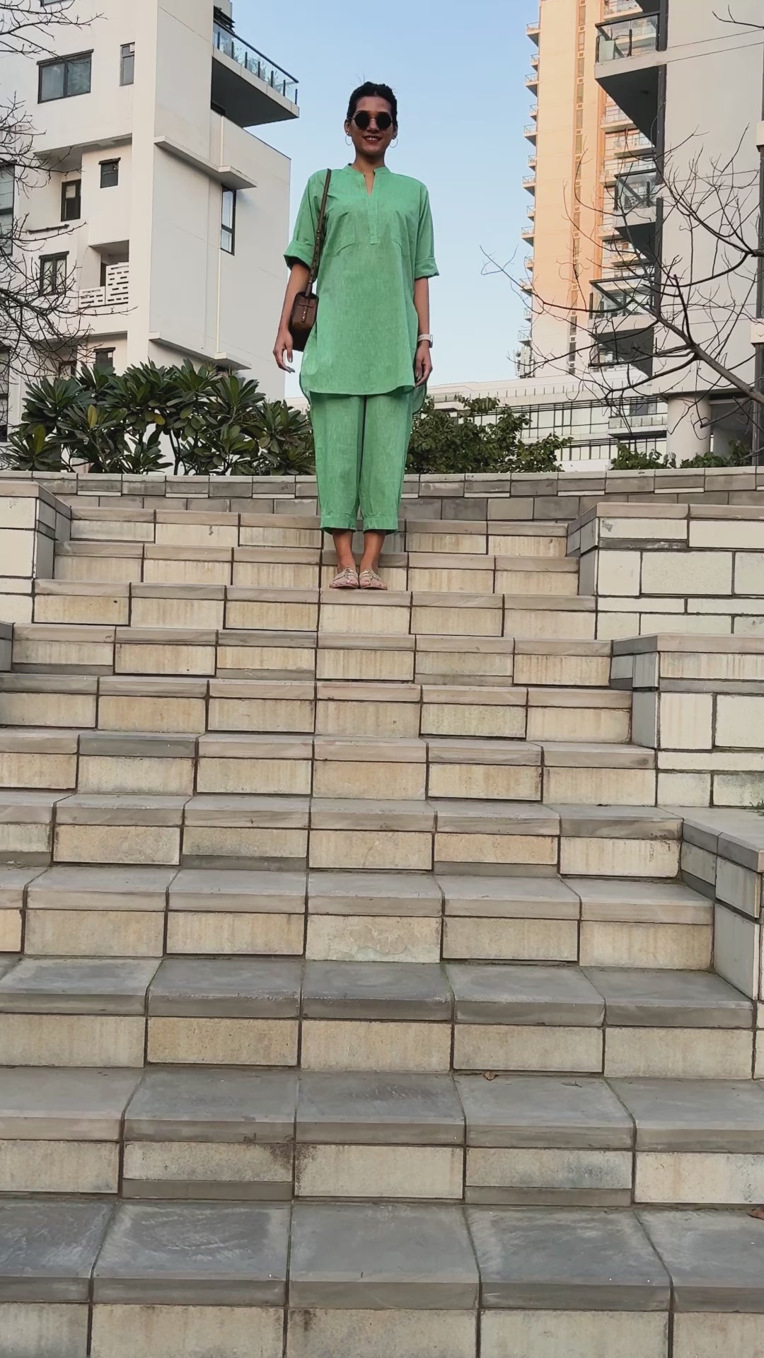 Silver Hoops Kurta Set in Green