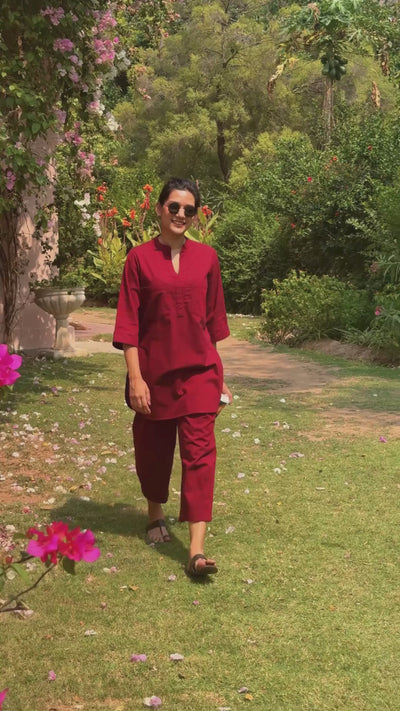 Silver Hoops Kurta Set in Red