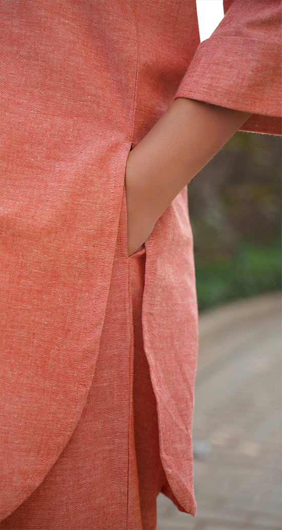 Silver Hoops Kurta Set in Coral Orange