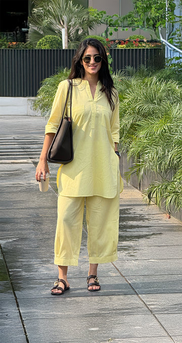 Silver Hoops Kurta Set in Yellow
