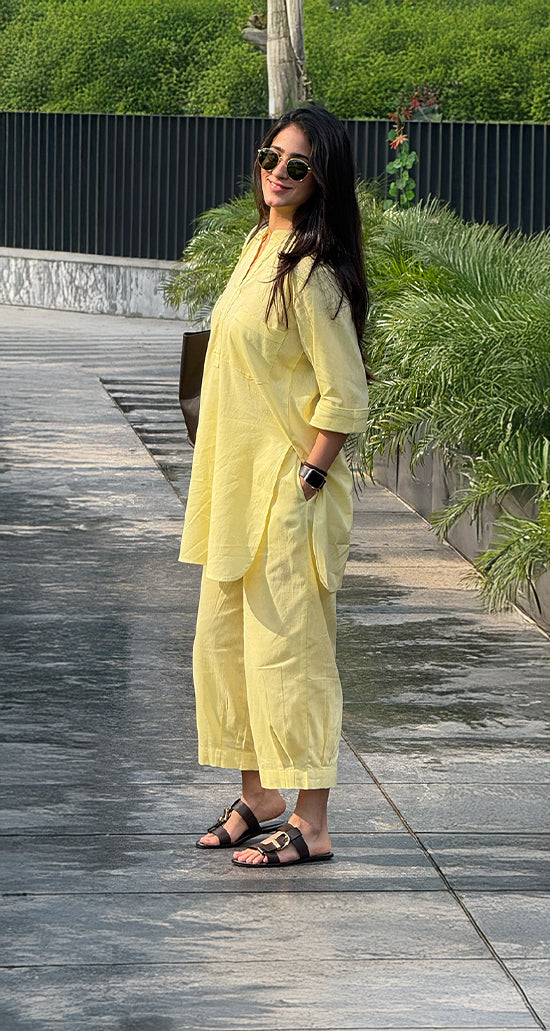 Silver Hoops Kurta Set in Yellow