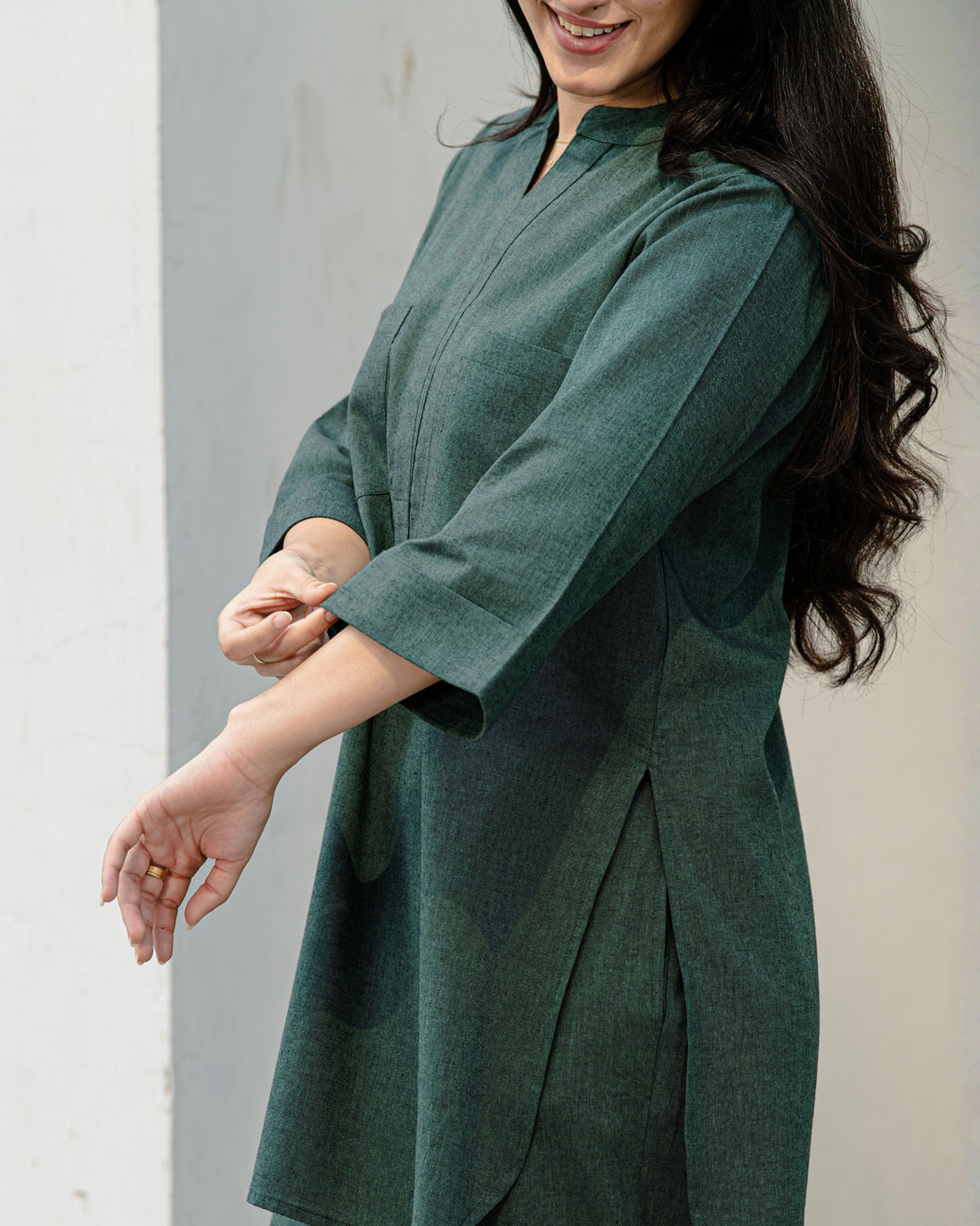 Silver Hoops Kurta Set in Deep Green