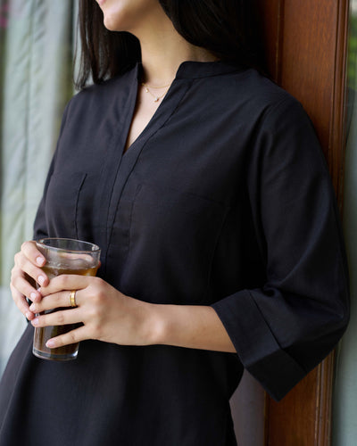 Silver Hoops Kurta in Black