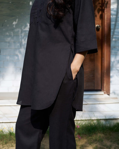Silver Hoops Kurta in Black
