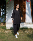 Silver Hoops Kurta in Black