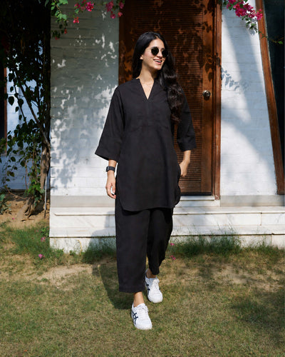 Silver Hoops Kurta in Black
