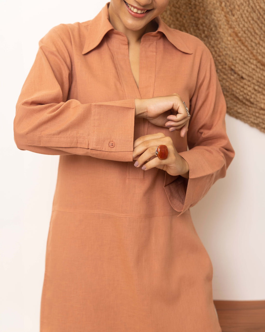 Sticky Note Kurta in Dusty Peach